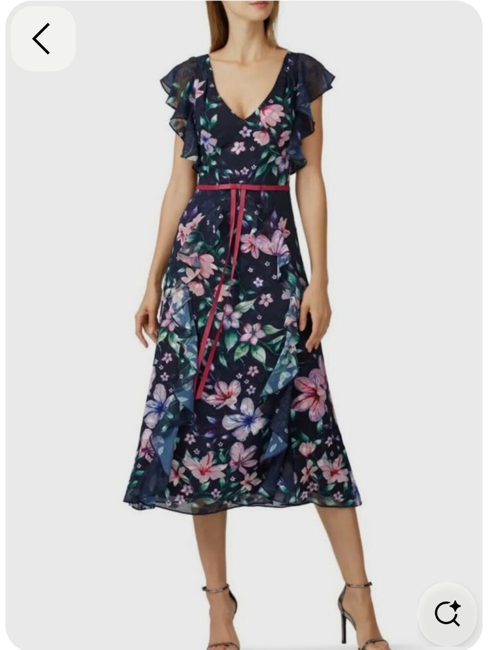 Floral Navy Floral Midi Dress with Pink Accents Sz.16